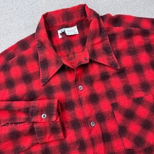 Vintage 60s Sears Buffalo Plaid Shirt Mens XL Red Black Permanent Press USA Made